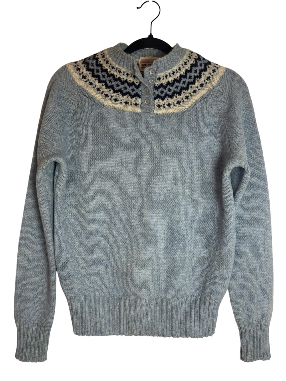 The Import Workshop Vintage 100% Wool Light Blue Fair Isle Large Sweater